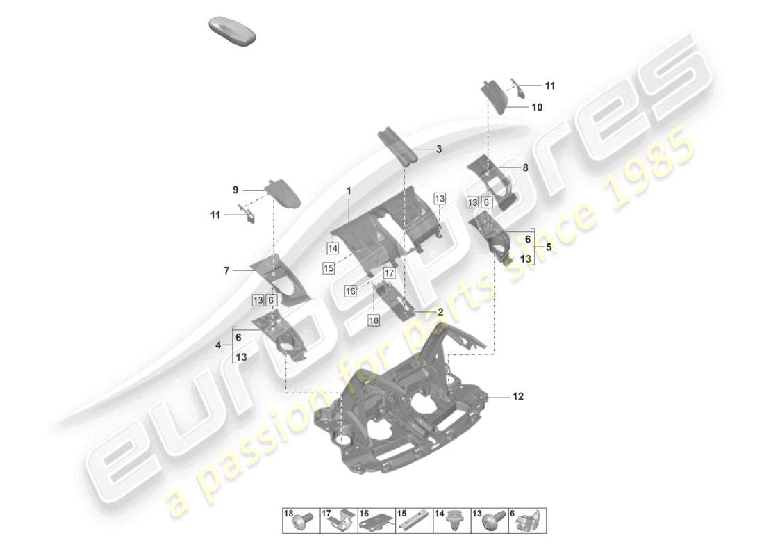 porsche 2023 (992-1 gt3/rs/st) tailgate/boot lid part diagram
