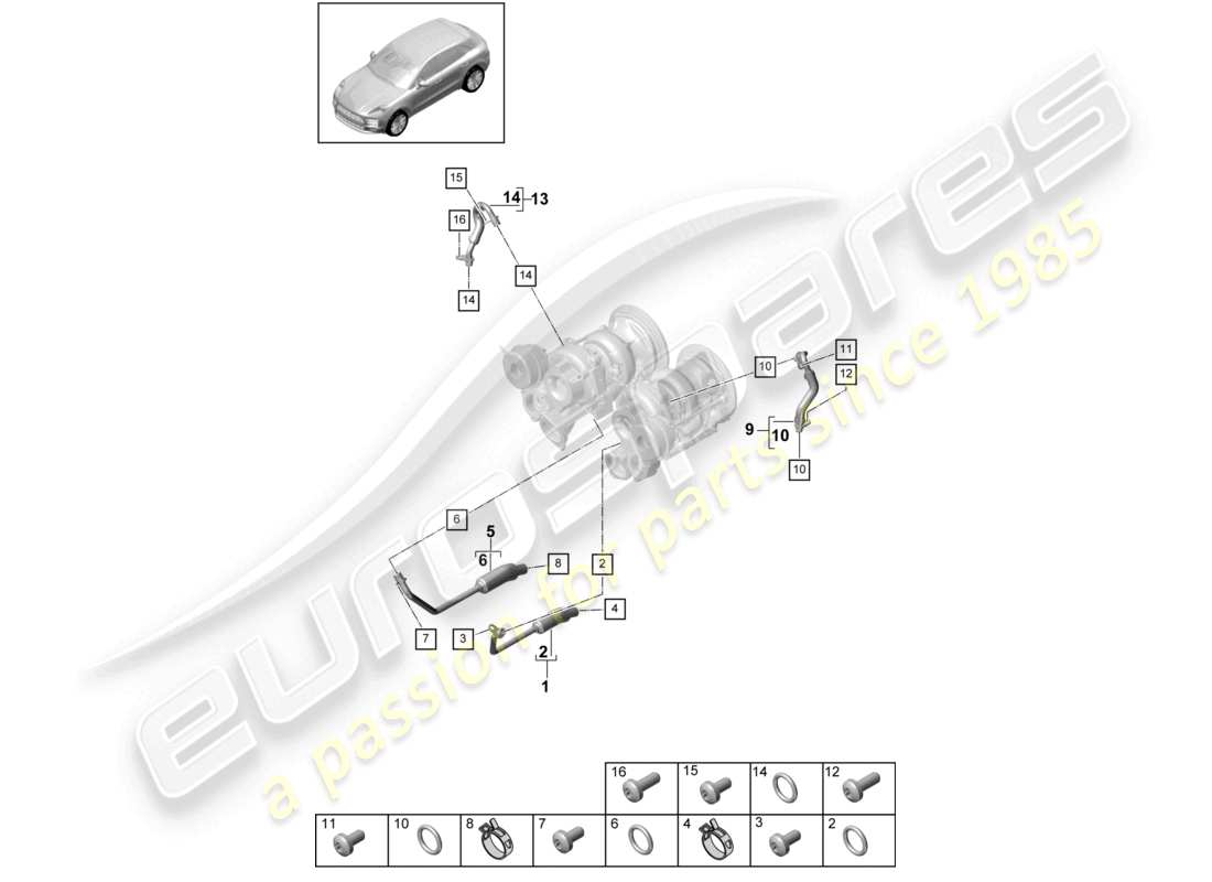 porsche 2021 (macan) coolant cooling system for turbocharger part diagram
