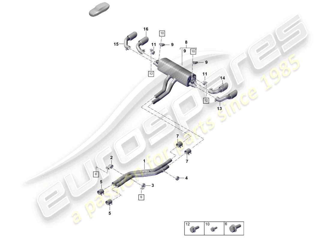 porsche 2025 (cayenne e3 pa) exhaust system sport version front silencer rear silencer tailpipe part diagram