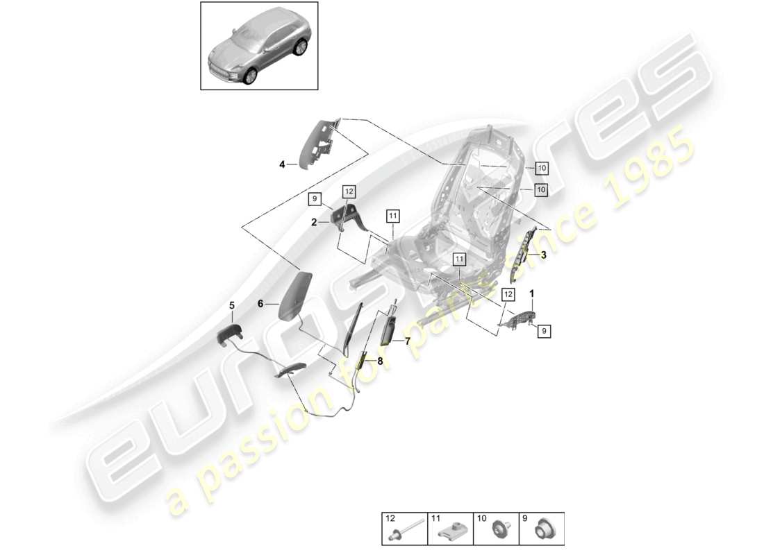 porsche 2021 (macan) pneumatic components for seat sports seat part diagram