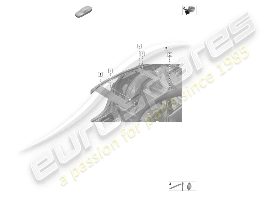 porsche 2023 (992-1 turbo / s) plugs for body car body transverse roof rack part diagram