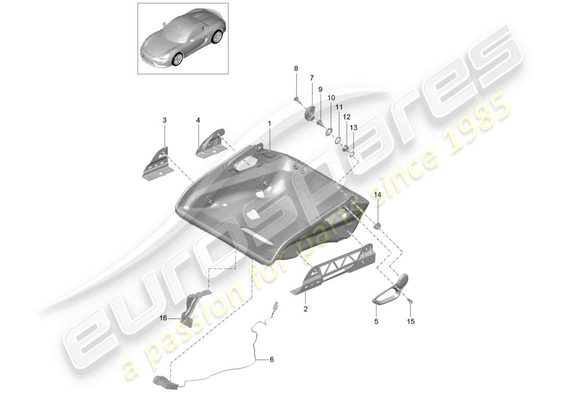 porsche 2023 (718 boxster spyder) bucket seat seat shell folding seat part diagram