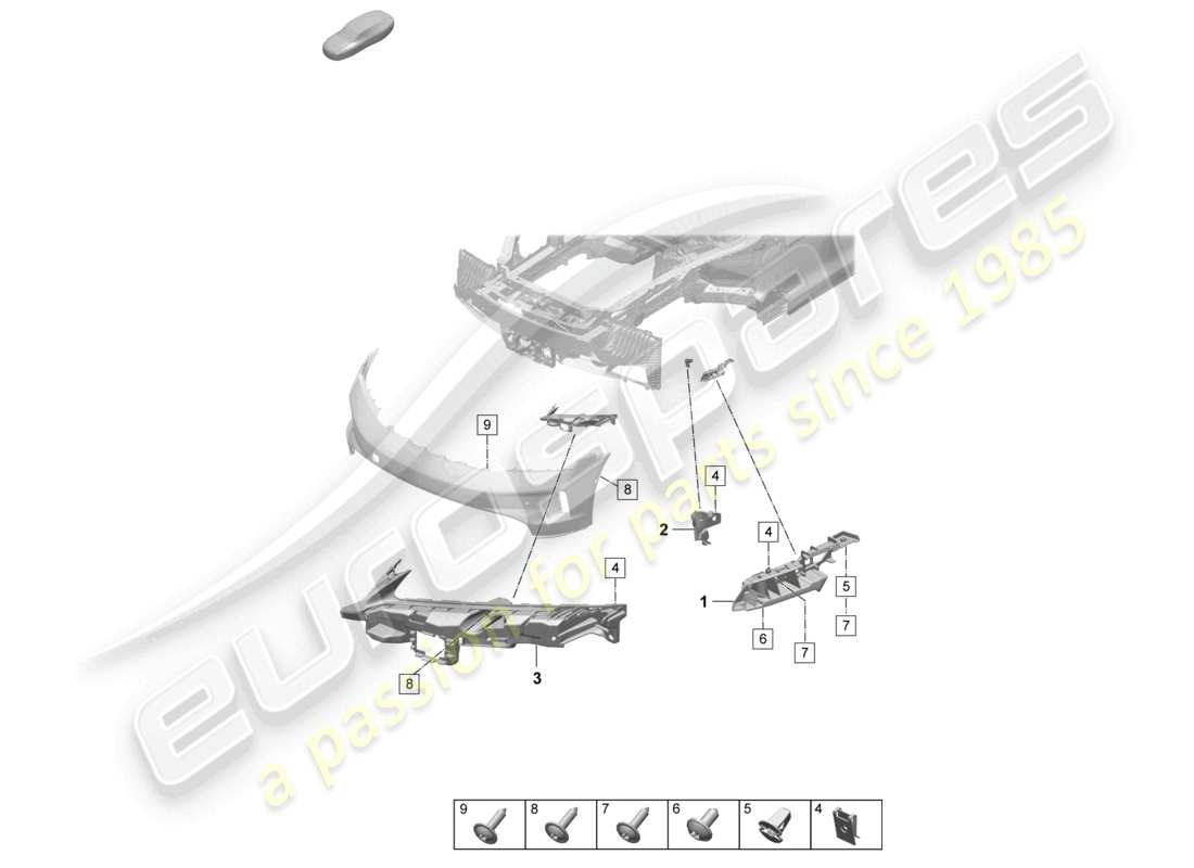 porsche 2026 (taycan 9j1-2) bumper front fasteners parts diagram