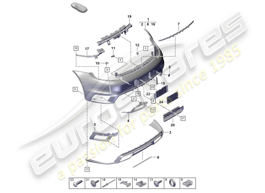 porsche 2020 (992-1 turbo / s) bumper rear with: basic accessories part diagram