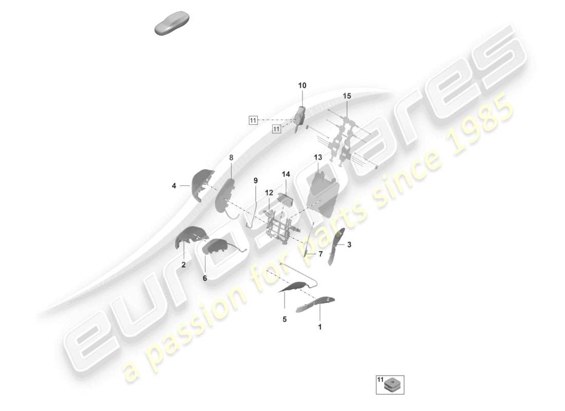 porsche 2022 (panamera 971-2) pneumatic components for seat for vehicles with electric 14-way seat adjustment for models with electrically adjustable 18-way seats part diagram