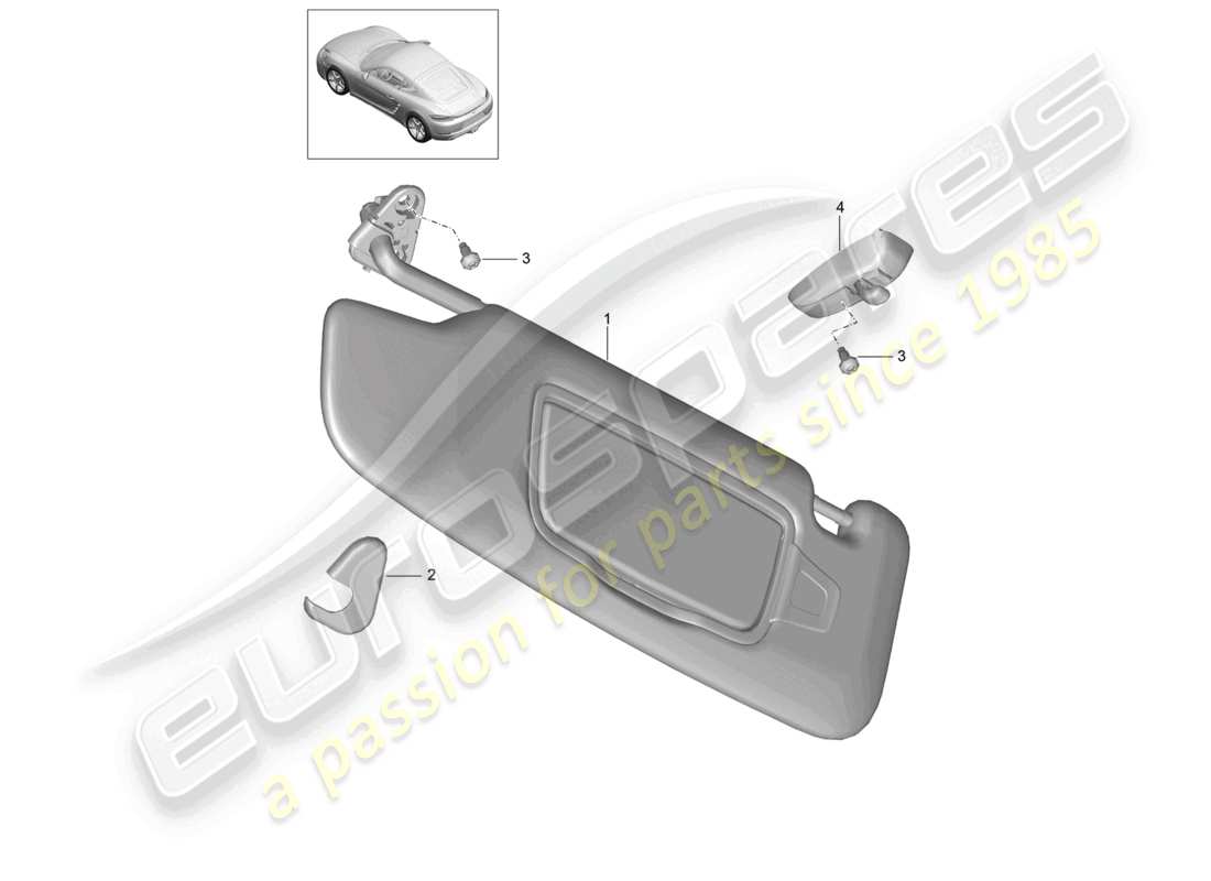 porsche 2025 (718 cayman) sun vizors part diagram