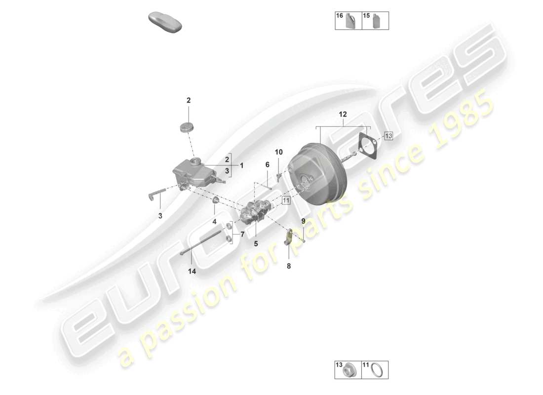 porsche 2023 (992-1 gt3/rs/st) brake master cylinder brake servo part diagram