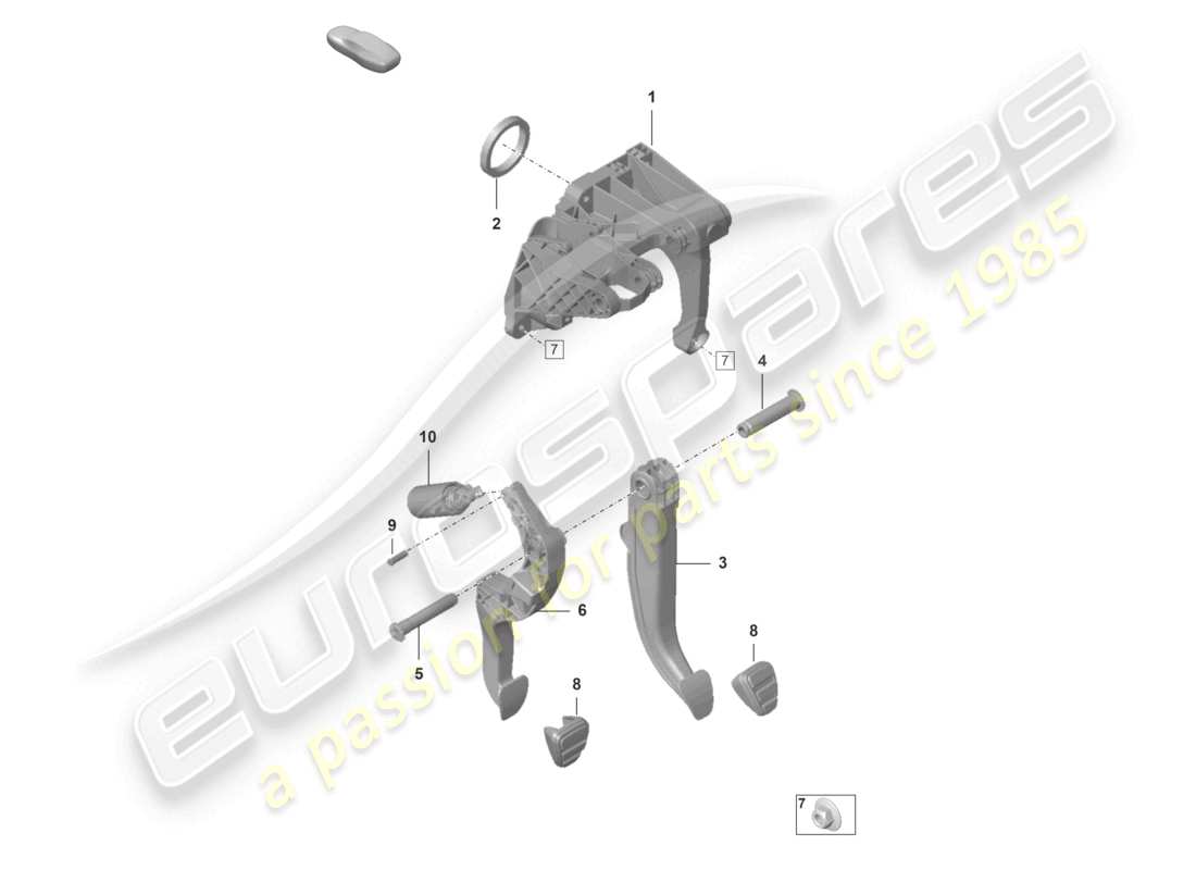 porsche 2022 (992-1) brake and clutch pedals cluster 7-speed manual transmission part diagram