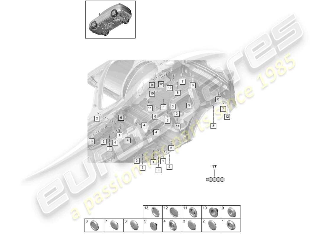 porsche 2024 (cayenne e3 9ya/9yb) bungs rear underbody parts diagram