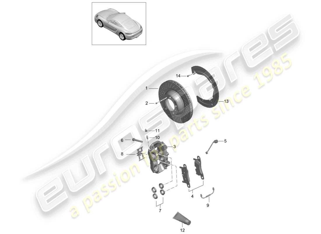porsche 2022 (718 cayman) disc brake rear axle part diagram