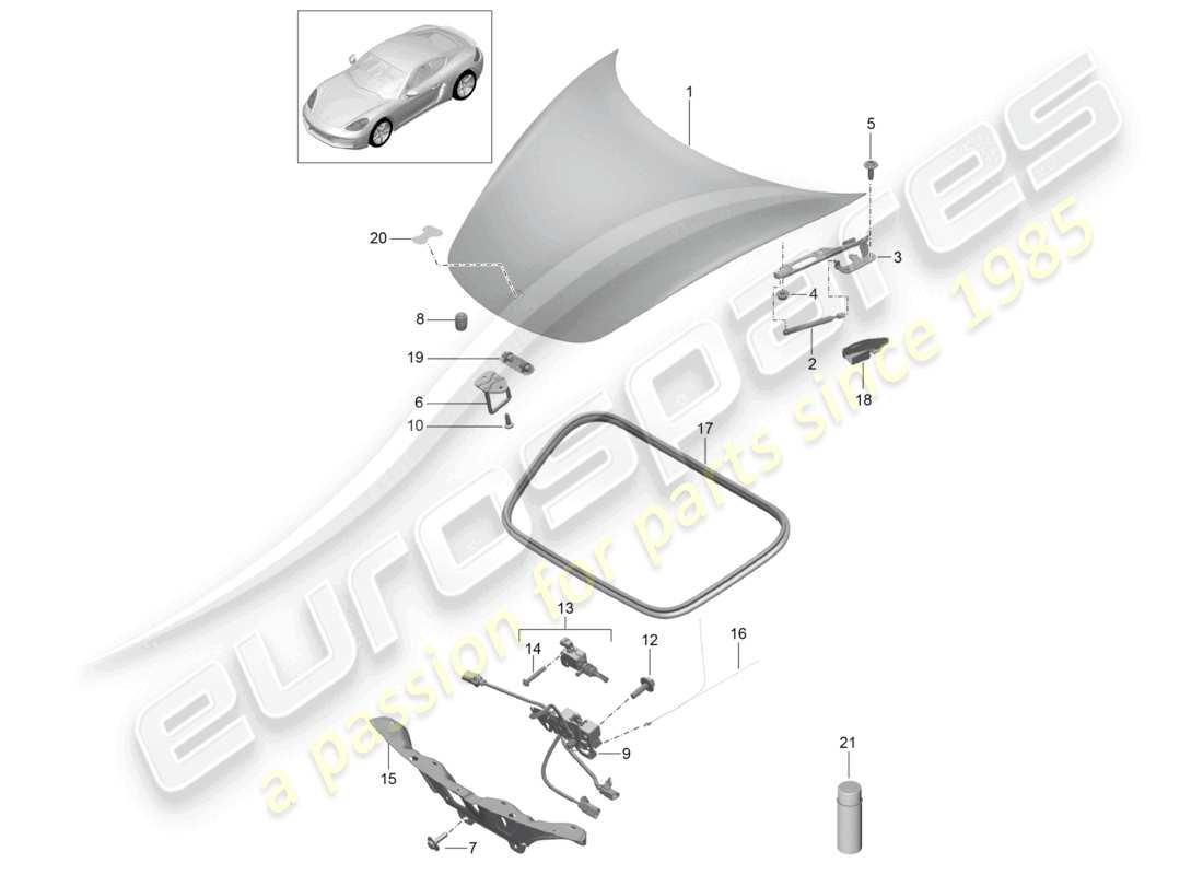 porsche 2021 (718 cayman) cover front part diagram