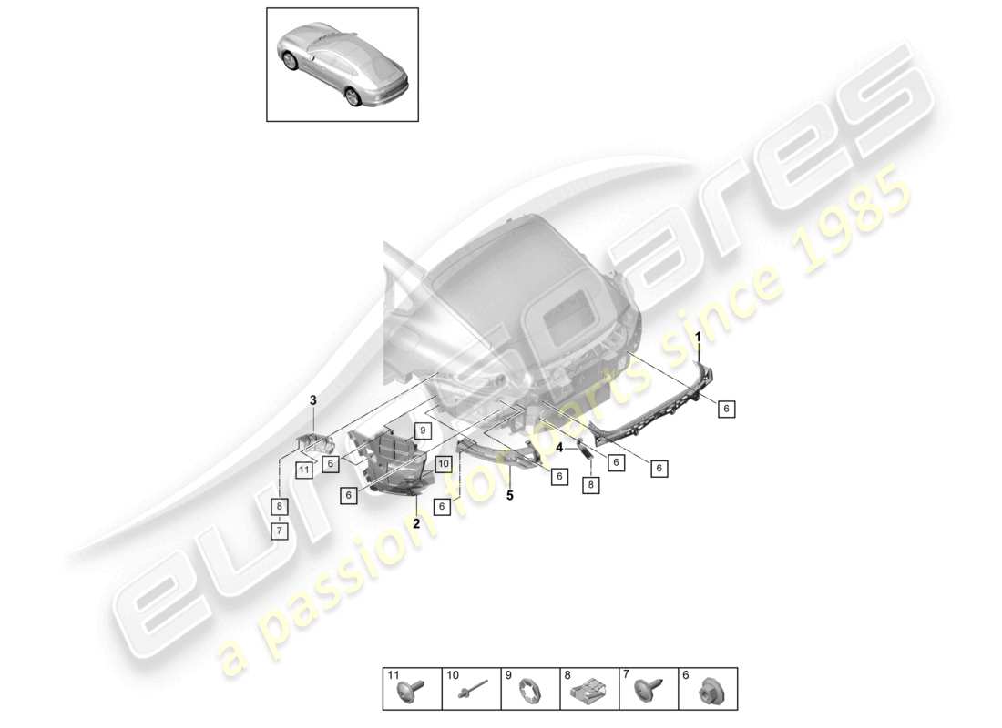 porsche 2021 (panamera 971-1) fasteners rear bumper part diagram