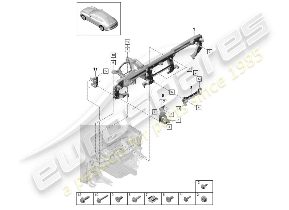 porsche 2021 (panamera 971-1) mounting bracket bracket instrument panel trim part diagram