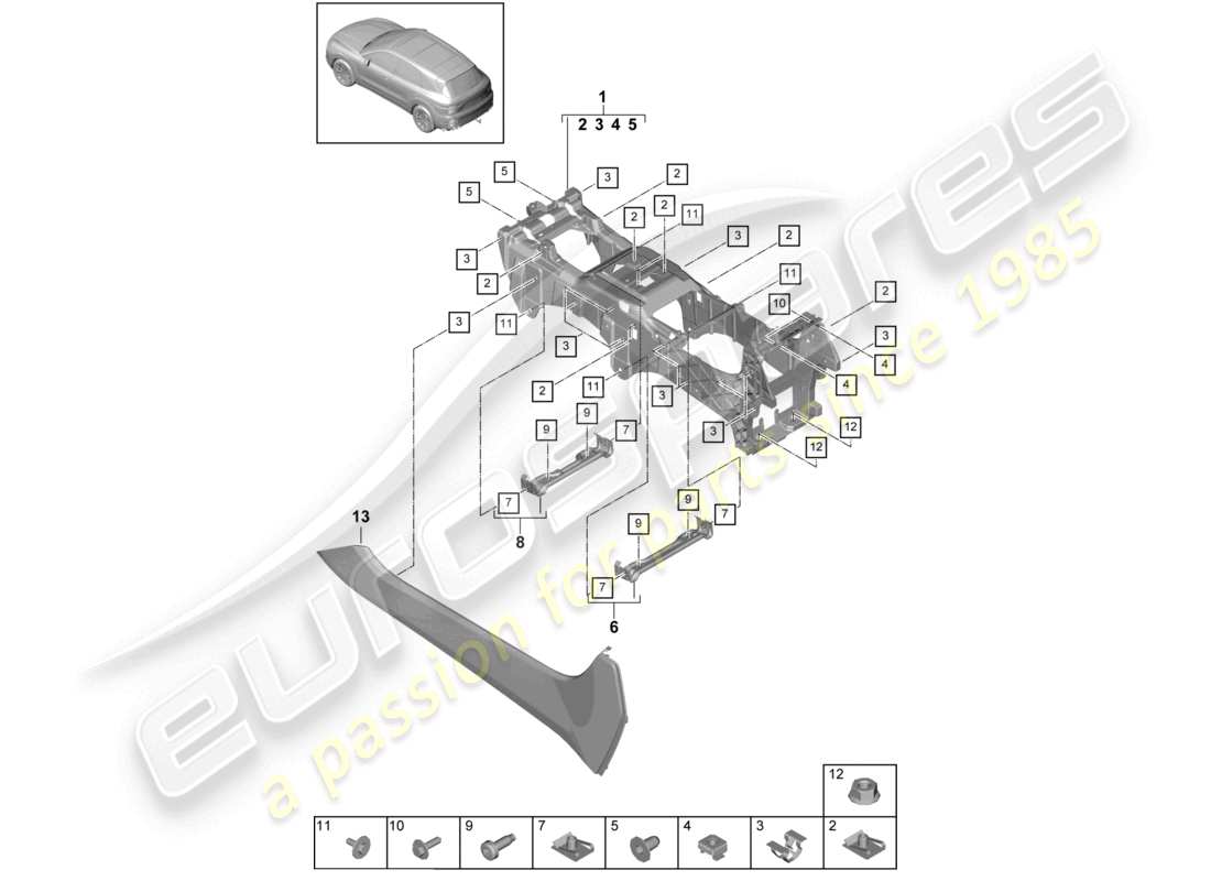 porsche 2024 (cayenne e3 9ya/9yb) centre console lower parts diagram