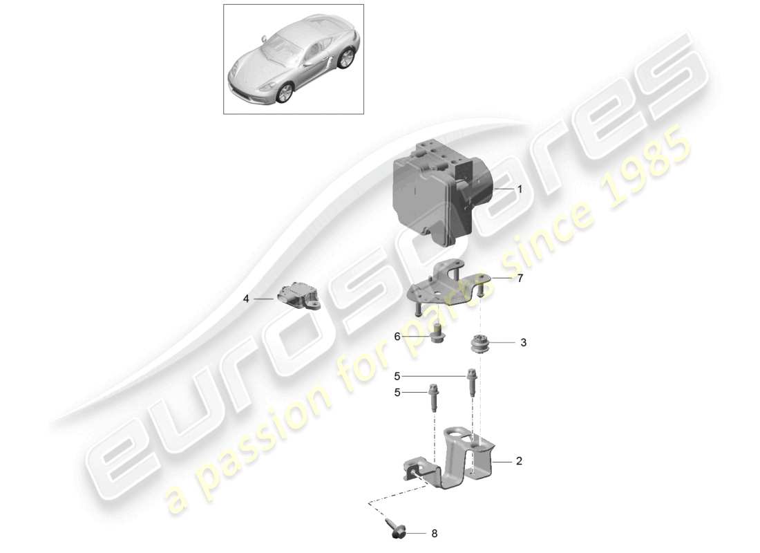 porsche 2026 (718 cayman) hydraulic unit anti-locking brake syst. -abs- control and regulating unit part diagram