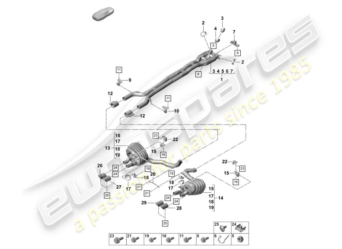 porsche 2022 (panamera 971-2) exhaust system sport version front silencer rear silencer tailpipe part diagram