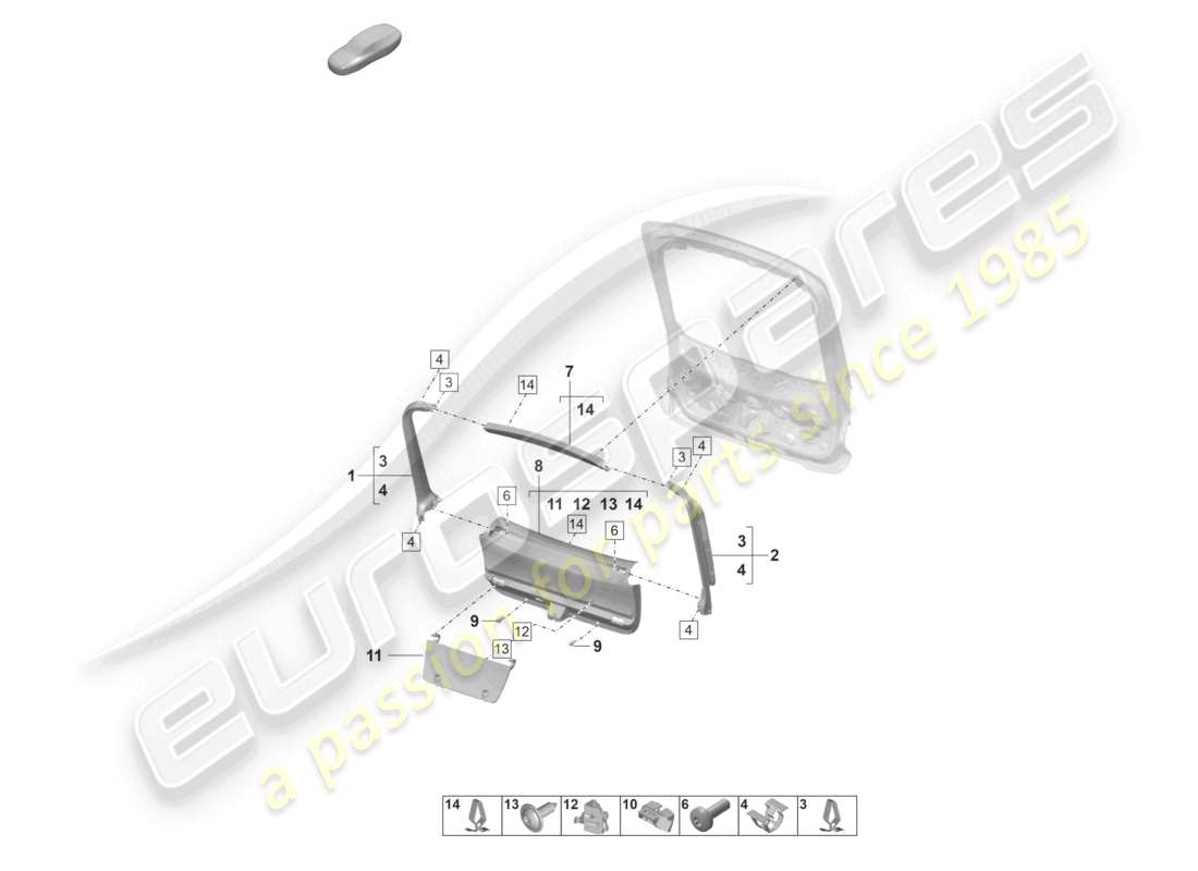 porsche 2022 (panamera 971-2) rear lid trim panel inner part diagram