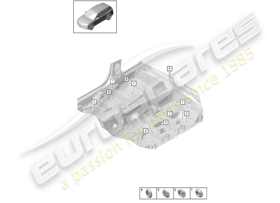 porsche 2026 (cayenne e3 pa) bungs inner underbody front parts diagram