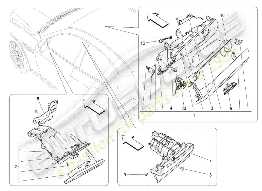 maserati ghibli (2019) glove compartments part diagram