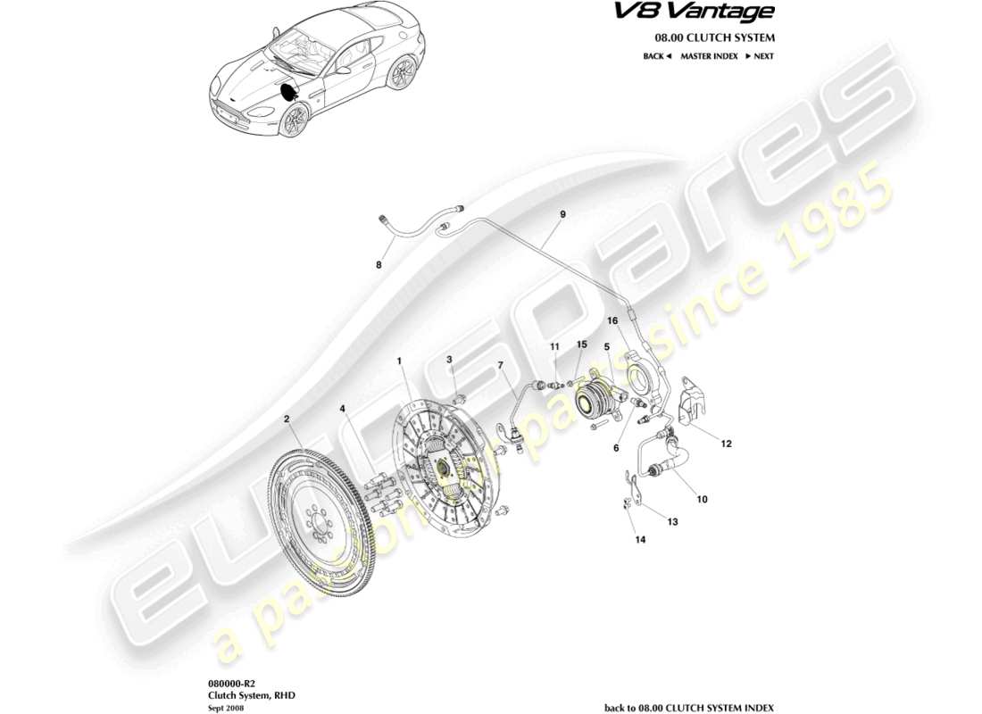 a part diagram from the Aston Martin V8 Vantage (2013) parts catalogue