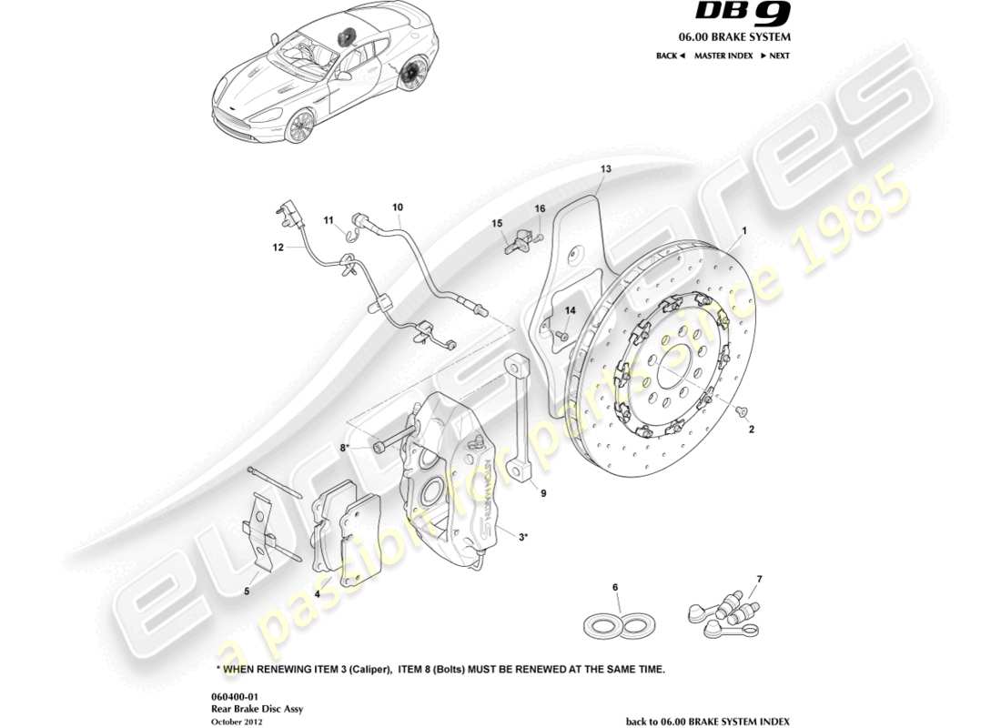 a part diagram from the Aston Martin DB9 (2013) parts catalogue