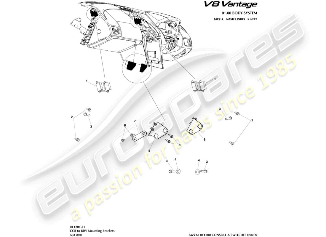 a part diagram from the Aston Martin V8 Vantage (2011) parts catalogue