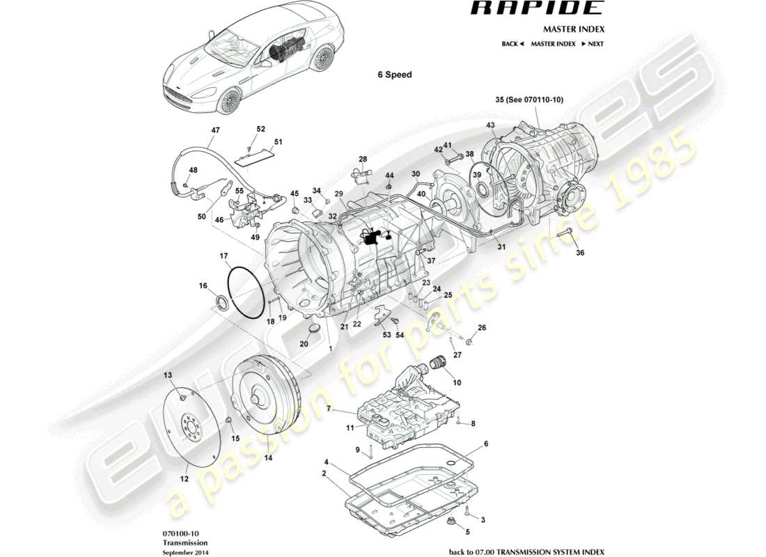 a part diagram from the aston martin rapide (2010) parts catalogue