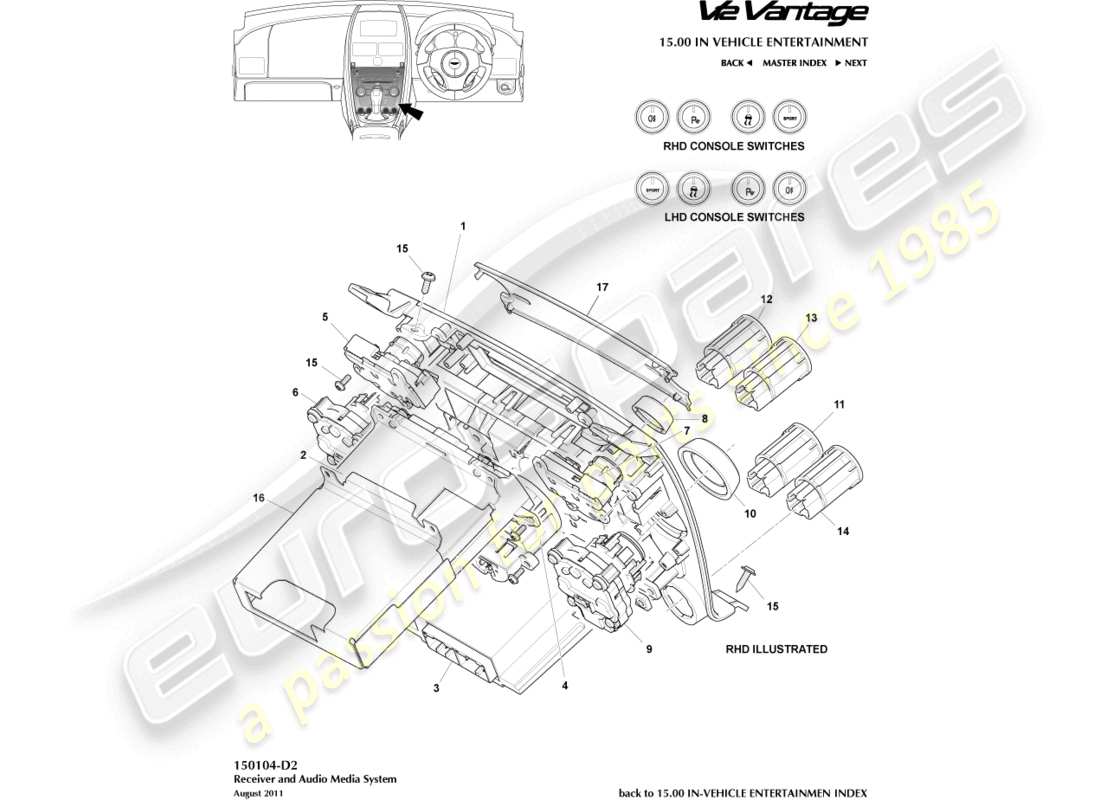 aston martin v12 vantage (2011) media controls part diagram