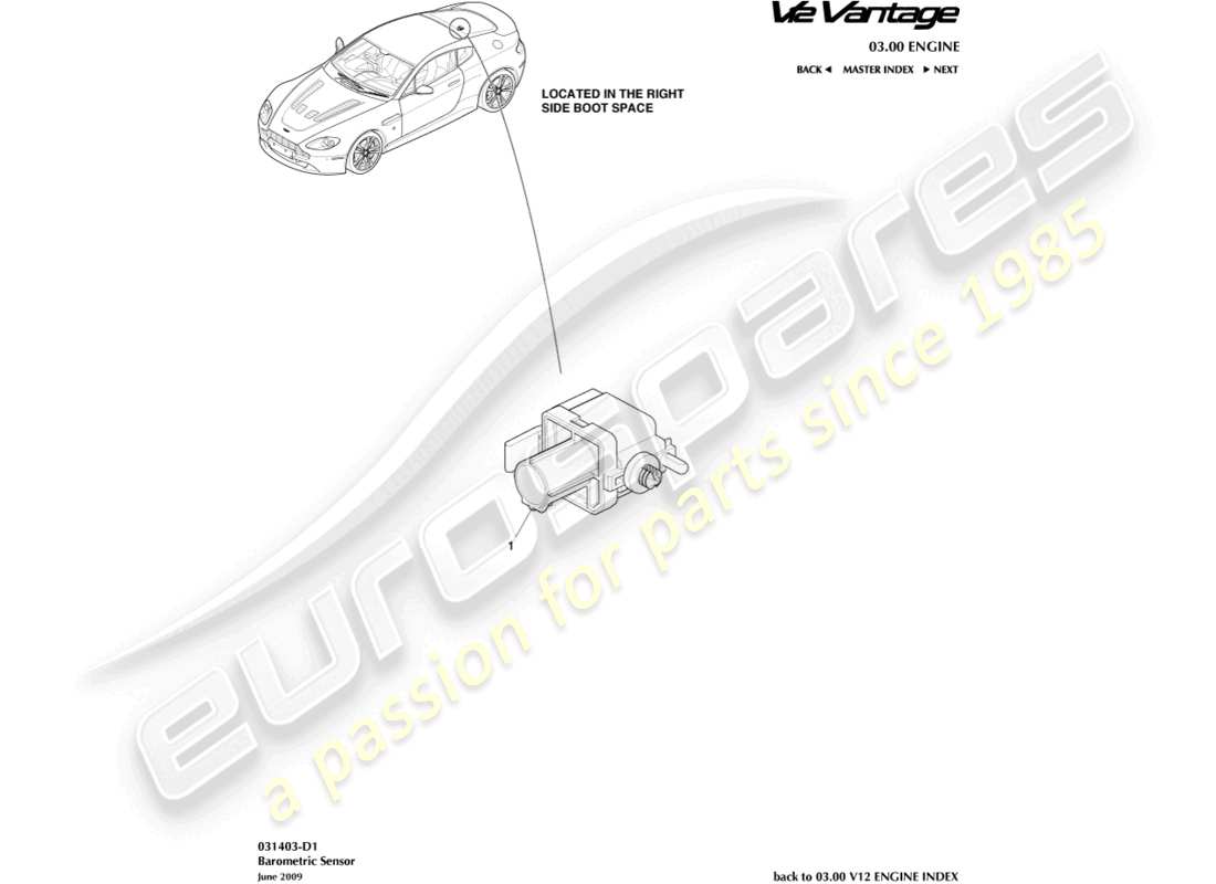 aston martin v12 vantage (2011) barometric sensor part diagram