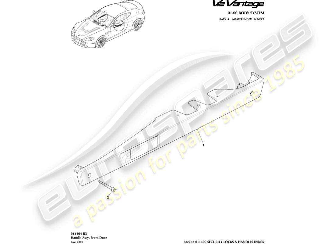 aston martin v12 vantage (2010) handle assembly part diagram