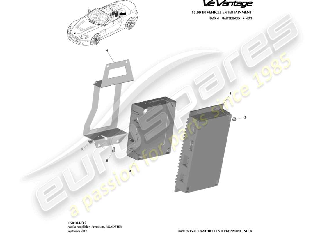 aston martin v12 vantage (2010) premium amplifiers, roadster part diagram