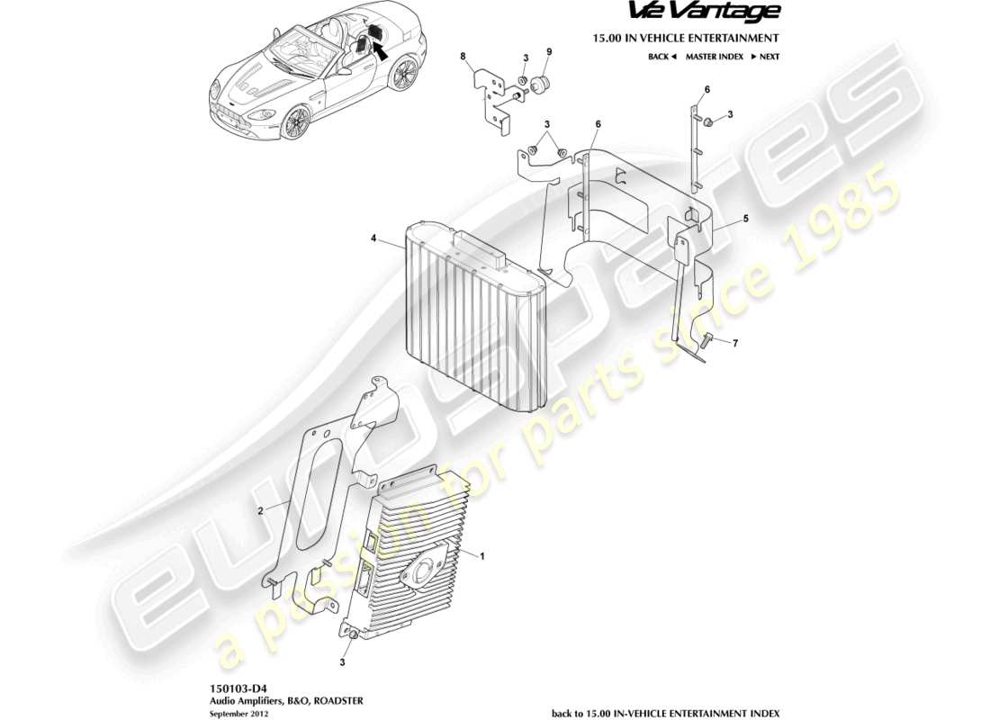 aston martin v12 vantage (2010) b&o amplifiers, roadster part diagram