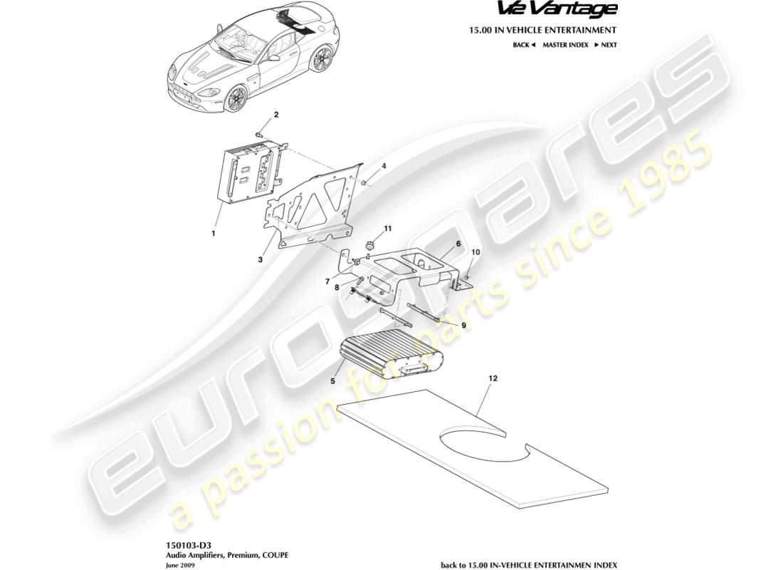 aston martin v12 vantage (2011) premium amplifiers, coupe part diagram