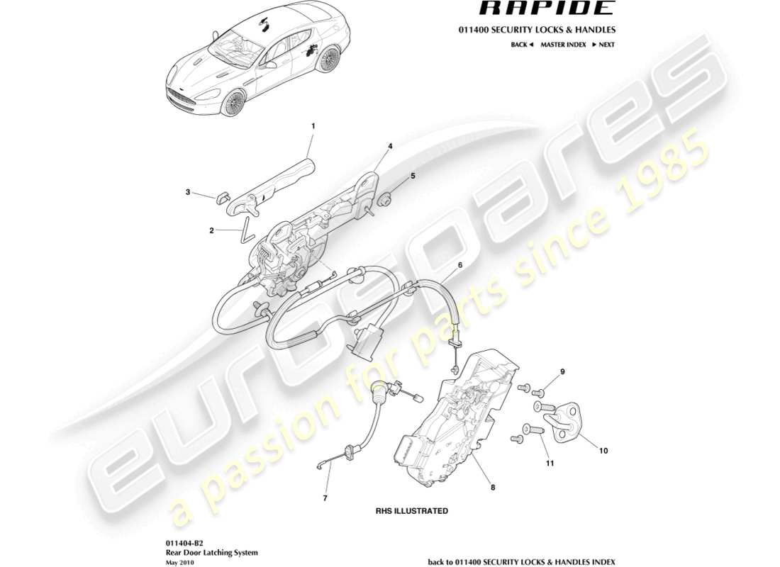 aston martin rapide (2013) rear door latch part diagram