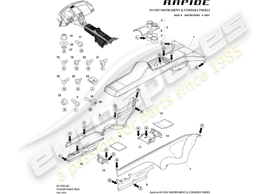 aston martin rapide (2010) rear console part diagram