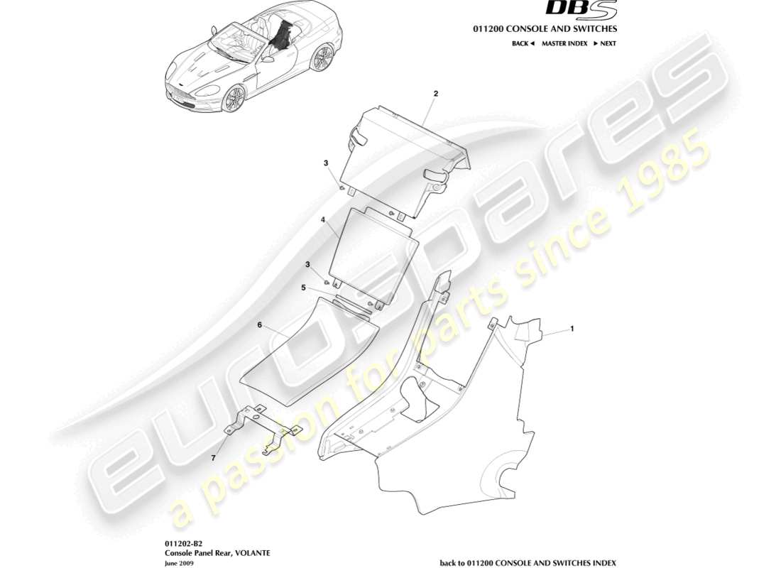 aston martin dbs (2007) rear console, volante part diagram