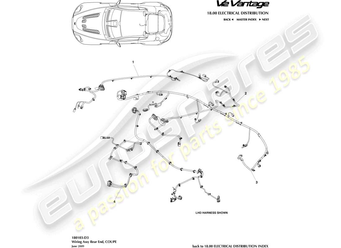 aston martin v12 vantage (2010) rear end harness, coupe part diagram