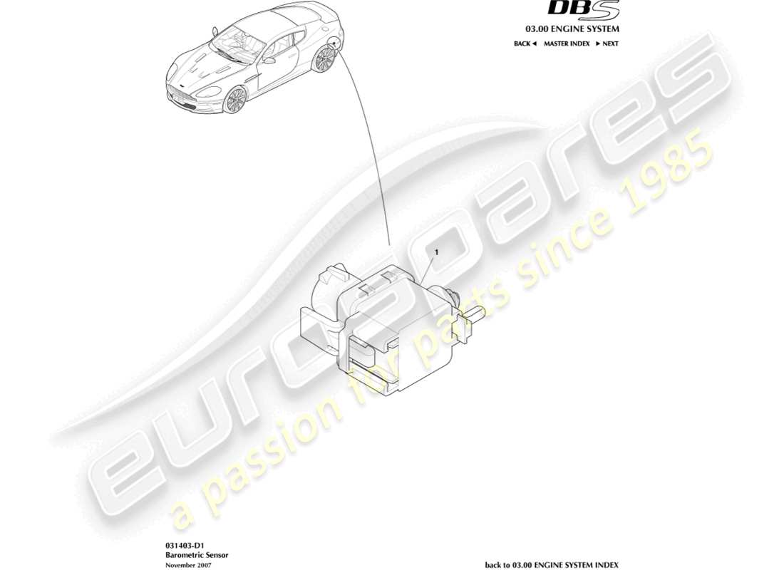 aston martin dbs (2008) barometric sensor parts diagram