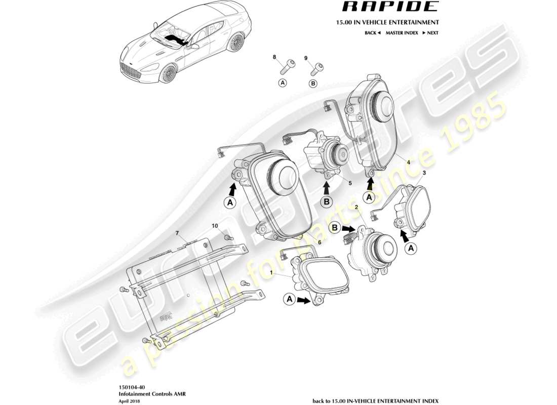 aston martin rapide (2017) infotainment controls, amr part diagram