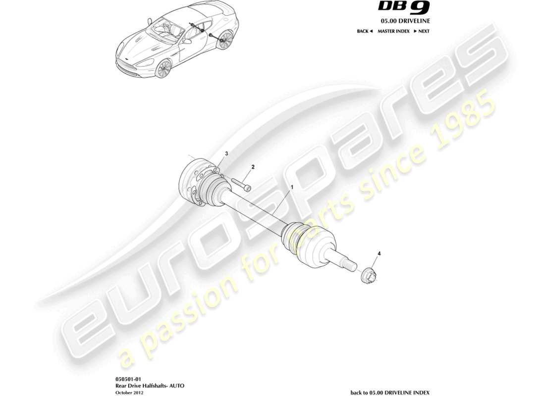 aston martin db9 (2017) rear halfshaft assembly part diagram
