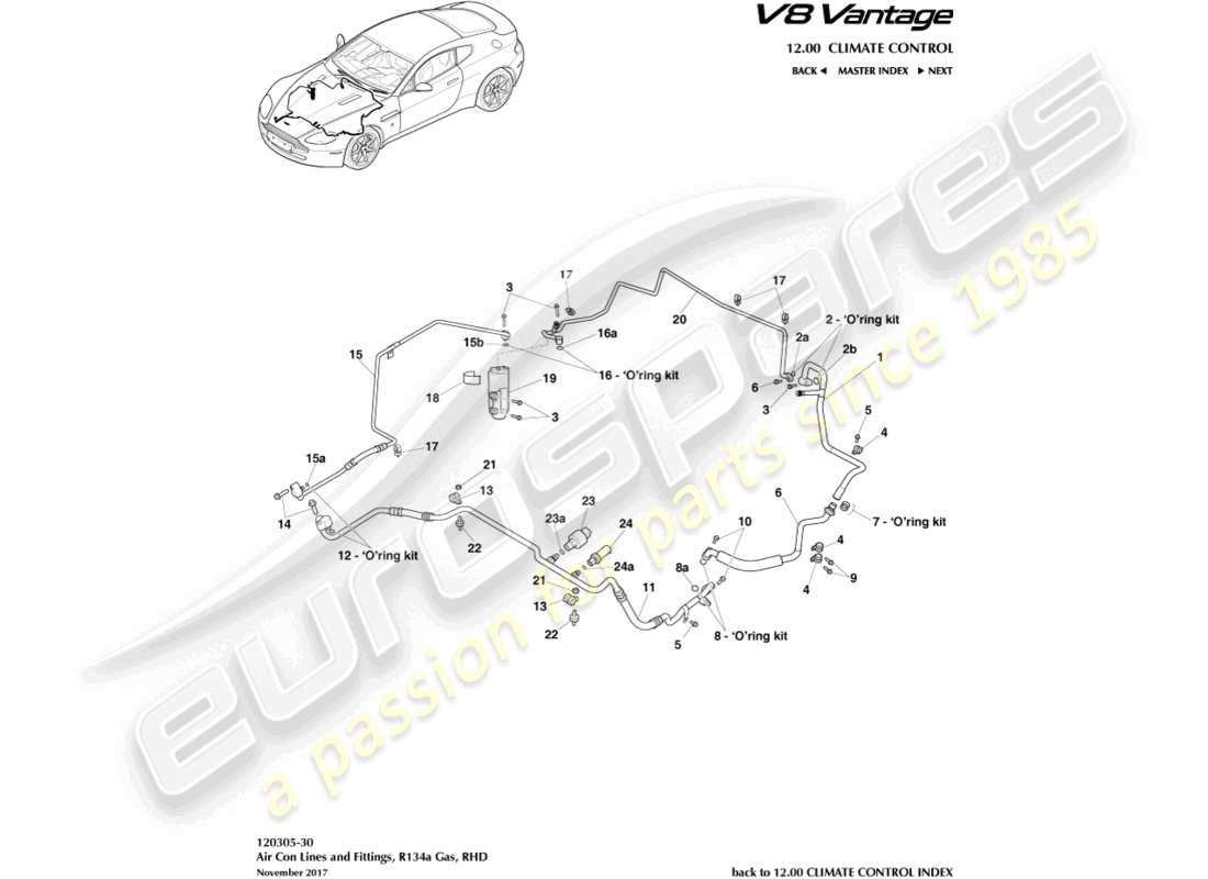 a part diagram from the Aston Martin V8 Vantage (2016) parts catalogue