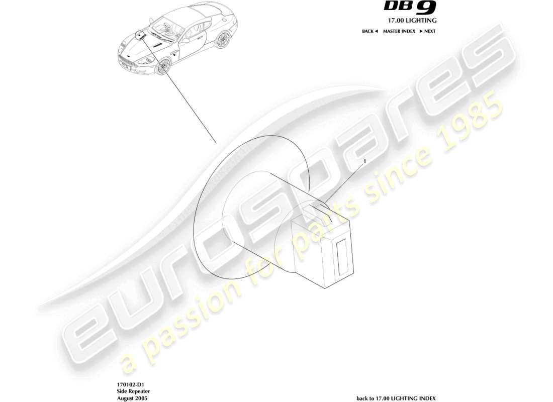 aston martin db9 (2009) side repeaters part diagram