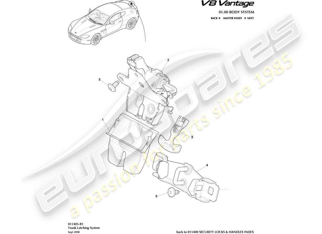 aston martin v8 vantage (2014) trunk latch system part diagram
