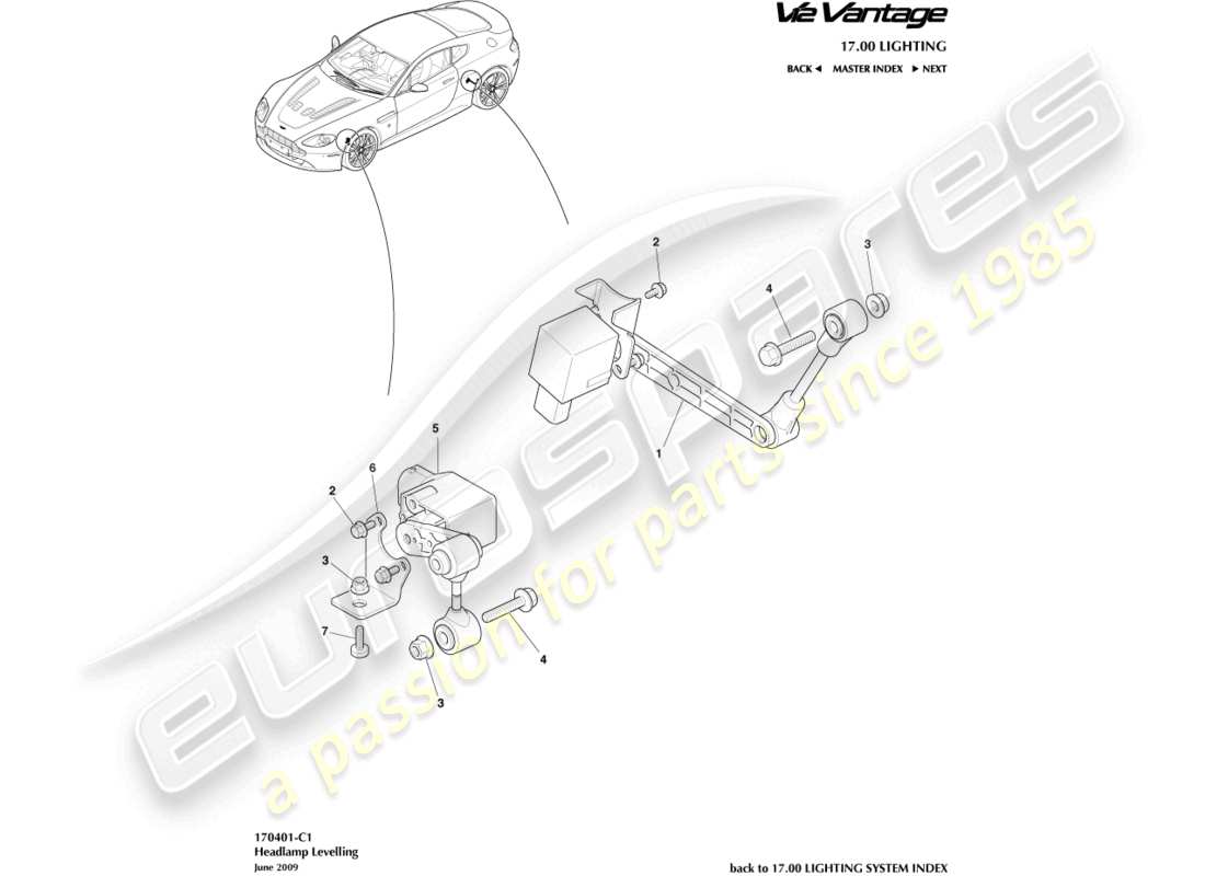 aston martin v12 vantage (2011) headlamp leveling part diagram