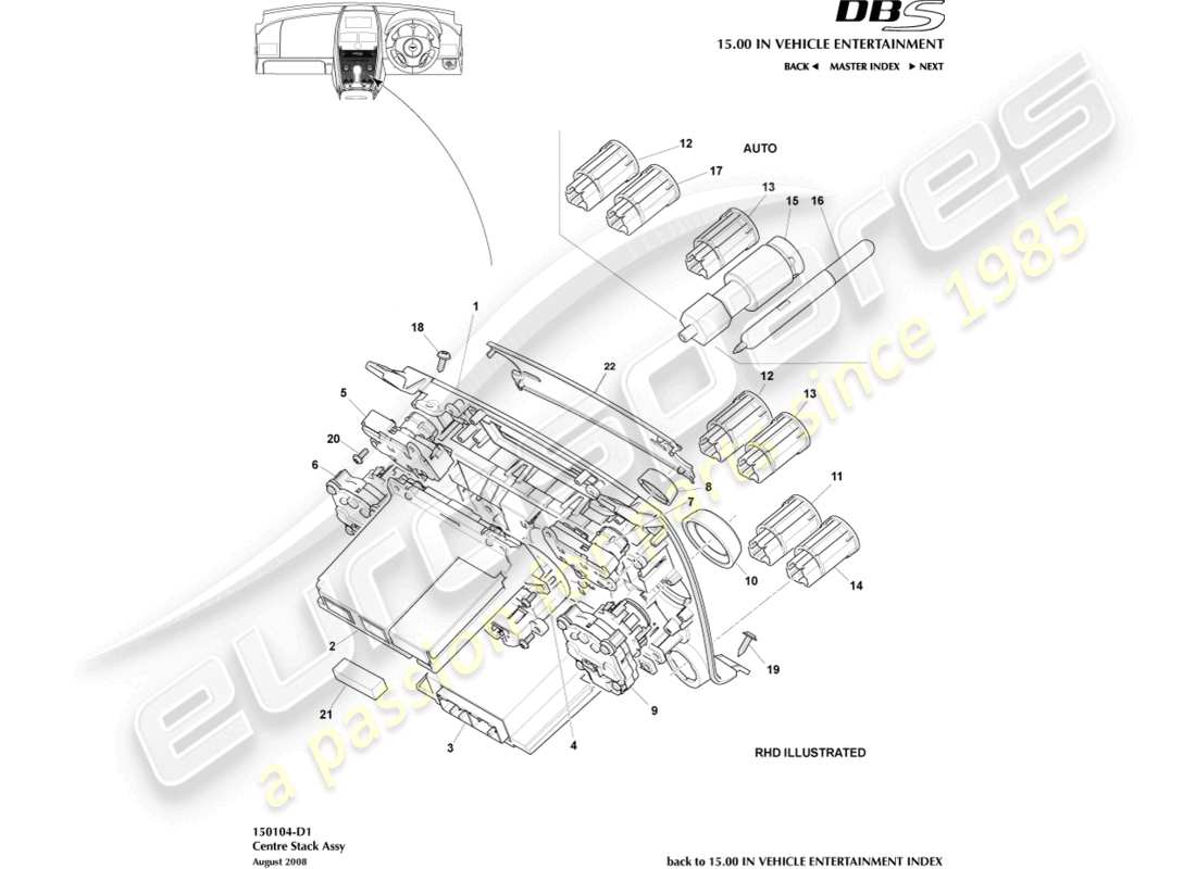 aston martin dbs (2013) centre stack part diagram