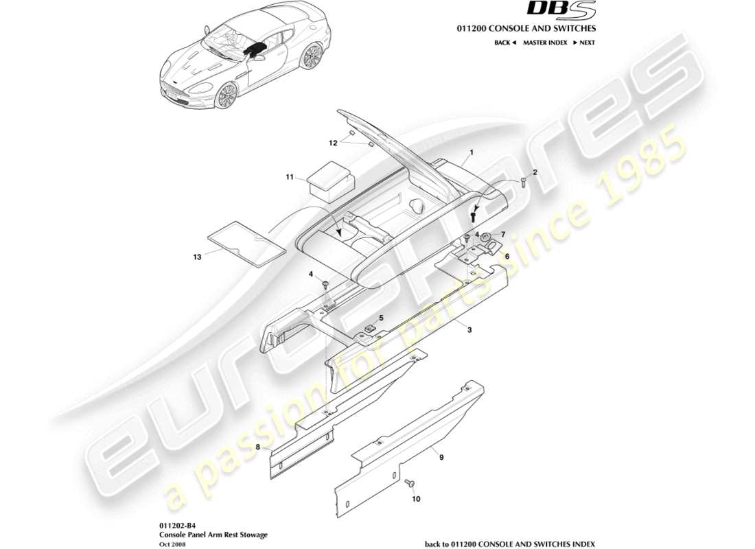 aston martin dbs (2012) centre console, armrest part diagram