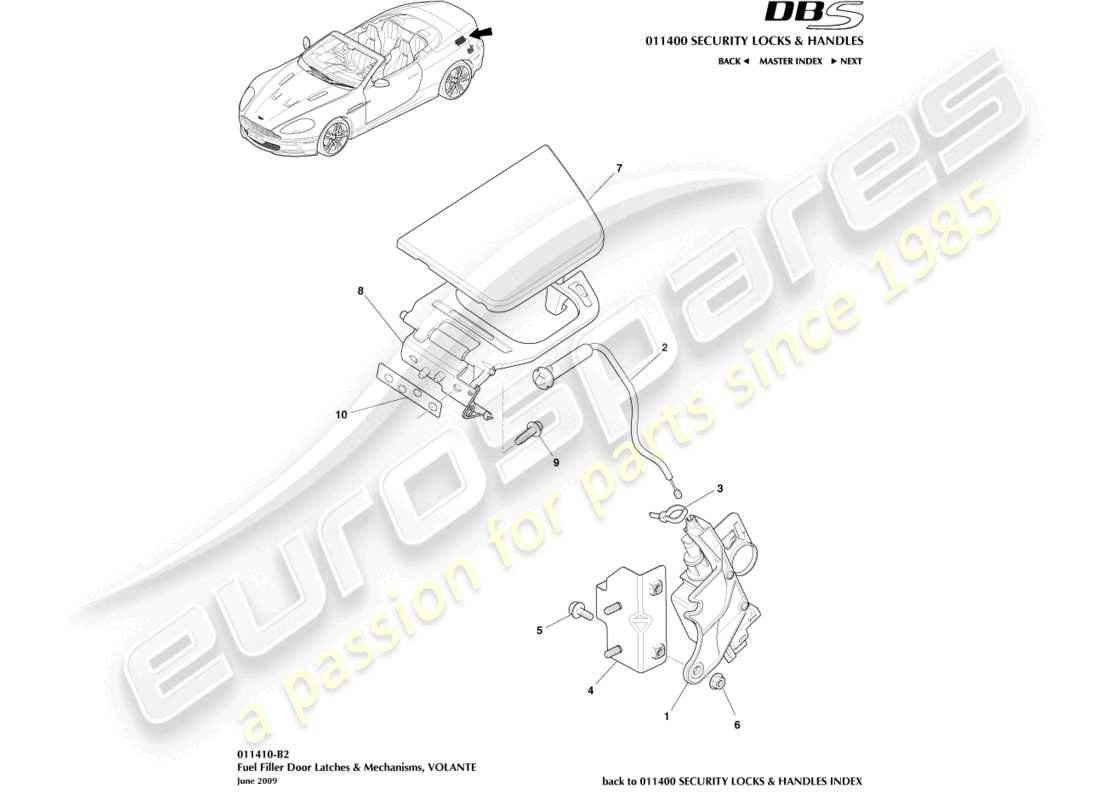 aston martin dbs (2013) fuel filler mechanism, volante part diagram