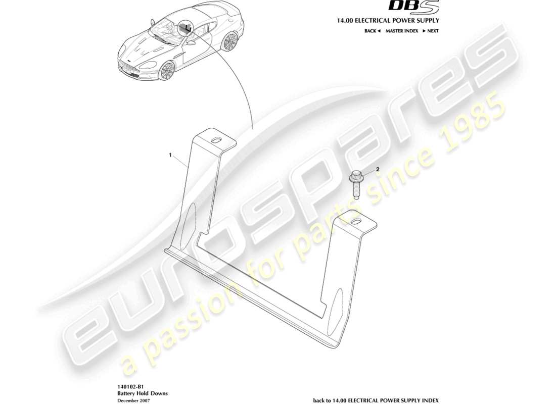 aston martin dbs (2013) battery hold downs part diagram