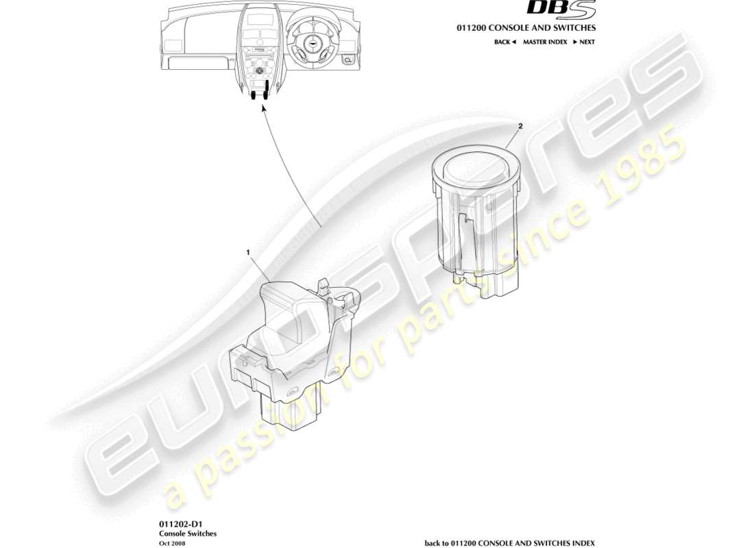 aston martin dbs (2007) console switches part diagram