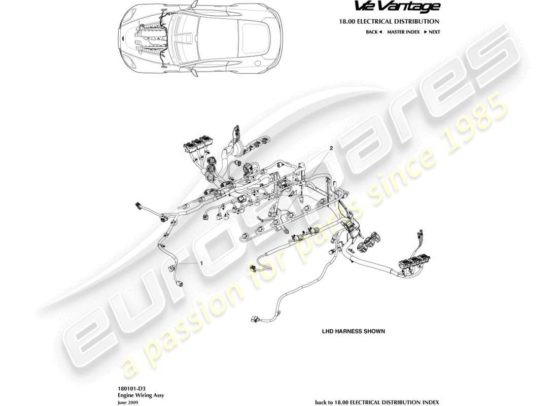 aston martin v12 vantage (2010) engine harness part diagram